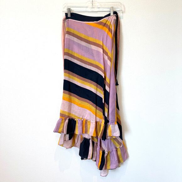 Apiece Apart Feliz Olivio Stripe Asymmetrical Midi Ruffle Linen Silk Skirt Sz 2 - Picture 7 of 10